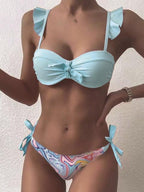 Beautiful Floral Push Up Women Bikini Push Up Bathing Suits Tie Knot Cute Ruffle Two Piece Swimsuits Swimsuit Female Swimwear Bra Cup Bikini Set High Cut Bathing Suit For Summer Stevvex