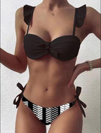 Beautiful Floral Push Up Women Bikini Push Up Bathing Suits Tie Knot Cute Ruffle Two Piece Swimsuits Swimsuit Female Swimwear Bra Cup Bikini Set High Cut Bathing Suit For Summer Stevvex