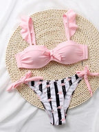 Beautiful Floral Push Up Women Bikini Push Up Bathing Suits Tie Knot Cute Ruffle Two Piece Swimsuits Swimsuit Female Swimwear Bra Cup Bikini Set High Cut Bathing Suit For Summer Stevvex