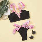 Beautiful Floral Push Up Women Bikini Push Up Bathing Suits Tie Knot Cute Ruffle Two Piece Swimsuits Swimsuit Female Swimwear Bra Cup Bikini Set High Cut Bathing Suit For Summer Stevvex