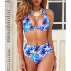 Beautiful Multicolored Women High Waist Bikini Swimwear Women Halter Push Up Bikini Set Swimsuit Women's Flower Print Bikini High Waist Beach Swimsuits Sporty Two Piece Bathing Suit Female Beach Wear Bathing Suit Stevvex