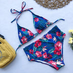 Beautiful Multicolored Women High Waist Bikini Swimwear Women Halter Push Up Bikini Set Swimsuit Women's Flower Print Bikini High Waist Beach Swimsuits Sporty Two Piece Bathing Suit Female Beach Wear Bathing Suit Stevvex