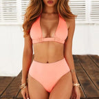 Beautiful Multicolored Women High Waist Bikini Swimwear Women Halter Push Up Bikini Set Swimsuit Women's Flower Print Bikini High Waist Beach Swimsuits Sporty Two Piece Bathing Suit Female Beach Wear Bathing Suit Stevvex