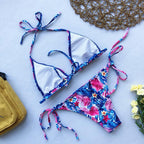 Beautiful Multicolored Women High Waist Bikini Swimwear Women Halter Push Up Bikini Set Swimsuit Women's Flower Print Bikini High Waist Beach Swimsuits Sporty Two Piece Bathing Suit Female Beach Wear Bathing Suit Stevvex