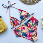 Beautiful Multicolored Women High Waist Bikini Swimwear Women Halter Push Up Bikini Set Swimsuit Women's Flower Print Bikini High Waist Beach Swimsuits Sporty Two Piece Bathing Suit Female Beach Wear Bathing Suit Stevvex