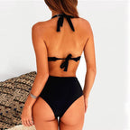 Beautiful Multicolored Women High Waist Bikini Swimwear Women Halter Push Up Bikini Set Swimsuit Women's Flower Print Bikini High Waist Beach Swimsuits Sporty Two Piece Bathing Suit Female Beach Wear Bathing Suit Stevvex