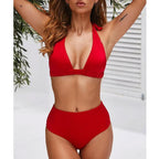Beautiful Multicolored Women High Waist Bikini Swimwear Women Halter Push Up Bikini Set Swimsuit Women's Flower Print Bikini High Waist Beach Swimsuits Sporty Two Piece Bathing Suit Female Beach Wear Bathing Suit Stevvex