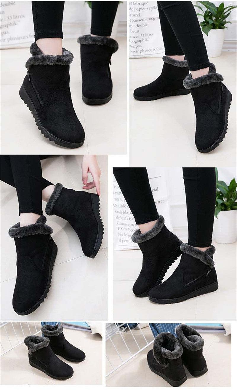 Beautiful Red Womens Ankle Boots New Fashion Waterproof Platform Winter Warm Snow Boots Outdoor Warm Mid-Calf Boot Non-Slip Water Resistant Winter Cold Weather Elegant Shoes Stevvex