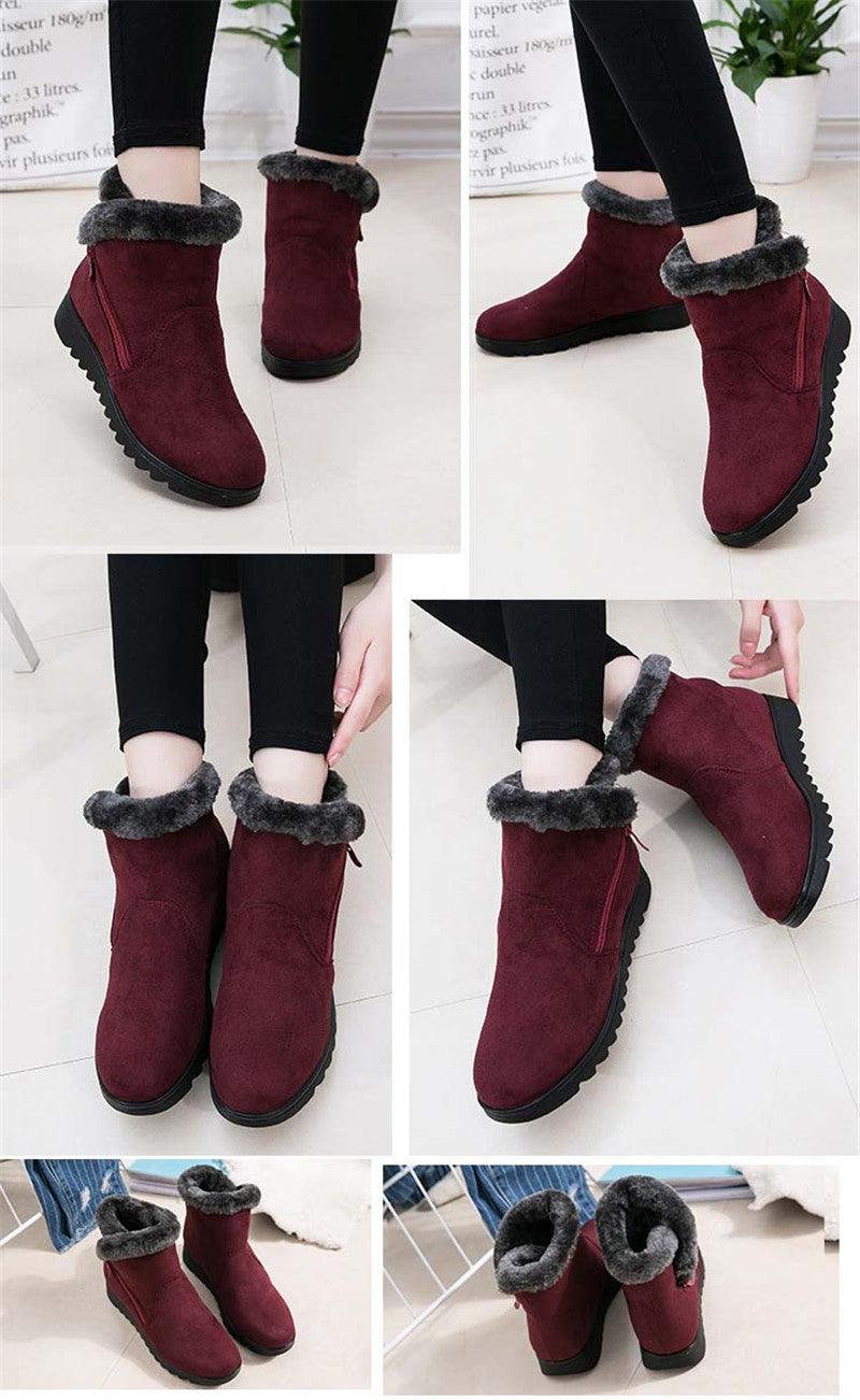Beautiful Red Womens Ankle Boots New Fashion Waterproof Platform Winter Warm Snow Boots Outdoor Warm Mid-Calf Boot Non-Slip Water Resistant Winter Cold Weather Elegant Shoes Stevvex