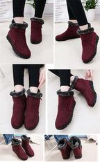 Beautiful Red Womens Ankle Boots New Fashion Waterproof Platform Winter Warm Snow Boots Outdoor Warm Mid-Calf Boot Non-Slip Water Resistant Winter Cold Weather Elegant Shoes Stevvex