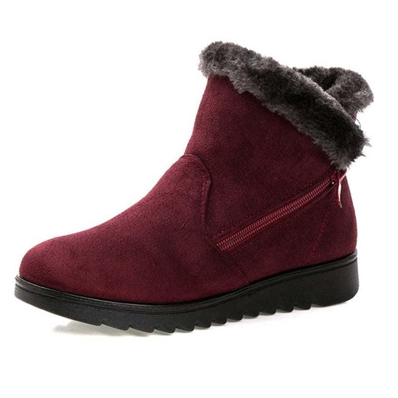 Beautiful Red Womens Ankle Boots New Fashion Waterproof Platform Winter Warm Snow Boots Outdoor Warm Mid-Calf Boot Non-Slip Water Resistant Winter Cold Weather Elegant Shoes Stevvex