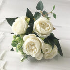 Beautiful Rose Peony Artificial Silk Eucalyptus Fake Flowers Small bouquet Flores Home Party Spring Wedding Decoration Artificial Silk Rose Flower Bouquet Lifelike Fake Rose for Wedding Home Party Decoration Event Gift Stevvex