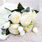 Beautiful Rose Peony Artificial Silk Eucalyptus Fake Flowers Small bouquet Flores Home Party Spring Wedding Decoration Artificial Silk Rose Flower Bouquet Lifelike Fake Rose for Wedding Home Party Decoration Event Gift Stevvex