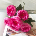 Beautiful Rose Peony Artificial Silk Eucalyptus Fake Flowers Small bouquet Flores Home Party Spring Wedding Decoration Artificial Silk Rose Flower Bouquet Lifelike Fake Rose for Wedding Home Party Decoration Event Gift Stevvex