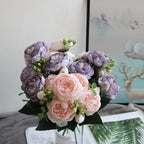 Beautiful Rose Peony Artificial Silk Eucalyptus Fake Flowers Small bouquet Flores Home Party Spring Wedding Decoration Artificial Silk Rose Flower Bouquet Lifelike Fake Rose for Wedding Home Party Decoration Event Gift Stevvex