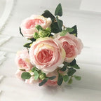 Beautiful Rose Peony Artificial Silk Eucalyptus Fake Flowers Small bouquet Flores Home Party Spring Wedding Decoration Artificial Silk Rose Flower Bouquet Lifelike Fake Rose for Wedding Home Party Decoration Event Gift Stevvex