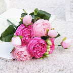 Beautiful Rose Peony Artificial Silk Eucalyptus Fake Flowers Small bouquet Flores Home Party Spring Wedding Decoration Artificial Silk Rose Flower Bouquet Lifelike Fake Rose for Wedding Home Party Decoration Event Gift Stevvex