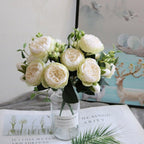 Beautiful Rose Peony Artificial Silk Eucalyptus Fake Flowers Small bouquet Flores Home Party Spring Wedding Decoration Artificial Silk Rose Flower Bouquet Lifelike Fake Rose for Wedding Home Party Decoration Event Gift Stevvex