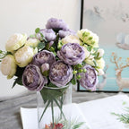 Beautiful Rose Peony Artificial Silk Eucalyptus Fake Flowers Small bouquet Flores Home Party Spring Wedding Decoration Artificial Silk Rose Flower Bouquet Lifelike Fake Rose for Wedding Home Party Decoration Event Gift Stevvex