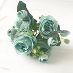 Beautiful Rose Peony Artificial Silk Eucalyptus Fake Flowers Small bouquet Flores Home Party Spring Wedding Decoration Artificial Silk Rose Flower Bouquet Lifelike Fake Rose for Wedding Home Party Decoration Event Gift Stevvex