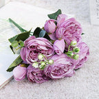 Beautiful Rose Peony Artificial Silk Eucalyptus Fake Flowers Small bouquet Flores Home Party Spring Wedding Decoration Artificial Silk Rose Flower Bouquet Lifelike Fake Rose for Wedding Home Party Decoration Event Gift Stevvex