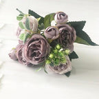 Beautiful Rose Peony Artificial Silk Eucalyptus Fake Flowers Small bouquet Flores Home Party Spring Wedding Decoration Artificial Silk Rose Flower Bouquet Lifelike Fake Rose for Wedding Home Party Decoration Event Gift Stevvex