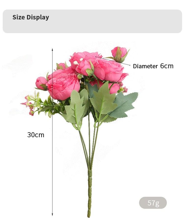 Beautiful Rose Peony Artificial Silk Eucalyptus Fake Flowers Small bouquet Flores Home Party Spring Wedding Decoration Artificial Silk Rose Flower Bouquet Lifelike Fake Rose for Wedding Home Party Decoration Event Gift Stevvex