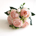 Beautiful Rose Peony Artificial Silk Eucalyptus Fake Flowers Small bouquet Flores Home Party Spring Wedding Decoration Artificial Silk Rose Flower Bouquet Lifelike Fake Rose for Wedding Home Party Decoration Event Gift Stevvex