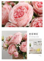 Beautiful Rose Peony Artificial Silk Eucalyptus Fake Flowers Small bouquet Flores Home Party Spring Wedding Decoration Artificial Silk Rose Flower Bouquet Lifelike Fake Rose for Wedding Home Party Decoration Event Gift Stevvex
