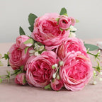 Beautiful Rose Peony Artificial Silk Eucalyptus Fake Flowers Small bouquet Flores Home Party Spring Wedding Decoration Artificial Silk Rose Flower Bouquet Lifelike Fake Rose for Wedding Home Party Decoration Event Gift Stevvex