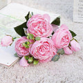 Beautiful Rose Peony Artificial Silk Eucalyptus Fake Flowers Small bouquet Flores Home Party Spring Wedding Decoration Artificial Silk Rose Flower Bouquet Lifelike Fake Rose for Wedding Home Party Decoration Event Gift Stevvex