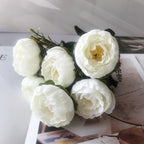 Beautiful Rose Peony Artificial Silk Eucalyptus Fake Flowers Small bouquet Flores Home Party Spring Wedding Decoration Artificial Silk Rose Flower Bouquet Lifelike Fake Rose for Wedding Home Party Decoration Event Gift Stevvex