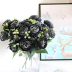Beautiful Rose Peony Artificial Silk Eucalyptus Fake Flowers Small bouquet Flores Home Party Spring Wedding Decoration Artificial Silk Rose Flower Bouquet Lifelike Fake Rose for Wedding Home Party Decoration Event Gift Stevvex