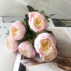 Beautiful Rose Peony Artificial Silk Eucalyptus Fake Flowers Small bouquet Flores Home Party Spring Wedding Decoration Artificial Silk Rose Flower Bouquet Lifelike Fake Rose for Wedding Home Party Decoration Event Gift Stevvex