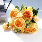 Beautiful Rose Peony Artificial Silk Eucalyptus Fake Flowers Small bouquet Flores Home Party Spring Wedding Decoration Artificial Silk Rose Flower Bouquet Lifelike Fake Rose for Wedding Home Party Decoration Event Gift Stevvex