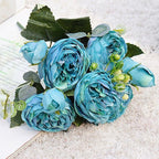 Beautiful Rose Peony Artificial Silk Eucalyptus Fake Flowers Small bouquet Flores Home Party Spring Wedding Decoration Artificial Silk Rose Flower Bouquet Lifelike Fake Rose for Wedding Home Party Decoration Event Gift Stevvex