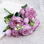 Beautiful Rose Peony Artificial Silk Eucalyptus Fake Flowers Small bouquet Flores Home Party Spring Wedding Decoration Artificial Silk Rose Flower Bouquet Lifelike Fake Rose for Wedding Home Party Decoration Event Gift Stevvex
