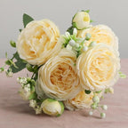Beautiful Rose Peony Artificial Silk Eucalyptus Fake Flowers Small bouquet Flores Home Party Spring Wedding Decoration Artificial Silk Rose Flower Bouquet Lifelike Fake Rose for Wedding Home Party Decoration Event Gift Stevvex