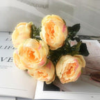 Beautiful Rose Peony Artificial Silk Eucalyptus Fake Flowers Small bouquet Flores Home Party Spring Wedding Decoration Artificial Silk Rose Flower Bouquet Lifelike Fake Rose for Wedding Home Party Decoration Event Gift Stevvex