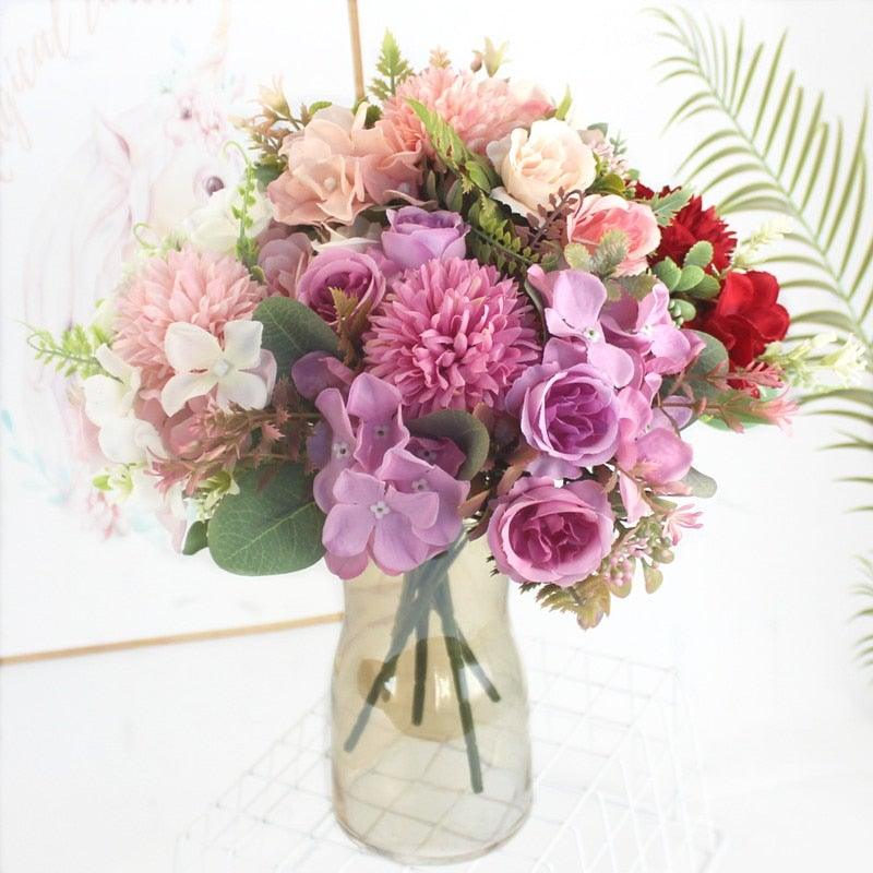 Beautiful Silk Hydrangeas Artificial Wedding Flowers For Bride Hand Silk Blooming Peony Fake Flowers Home Decoration Stevvex