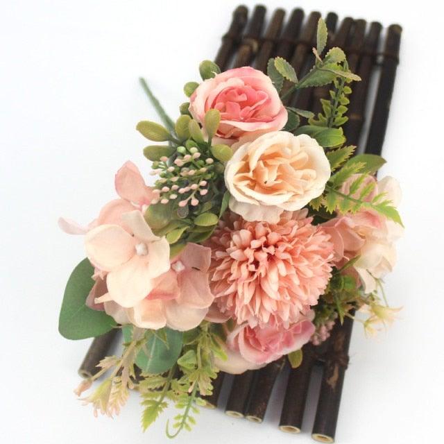 Beautiful Silk Hydrangeas Artificial Wedding Flowers For Bride Hand Silk Blooming Peony Fake Flowers Home Decoration Stevvex