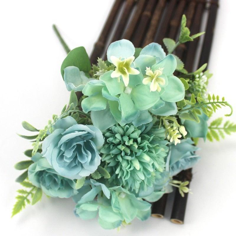 Beautiful Silk Hydrangeas Artificial Wedding Flowers For Bride Hand Silk Blooming Peony Fake Flowers Home Decoration Stevvex