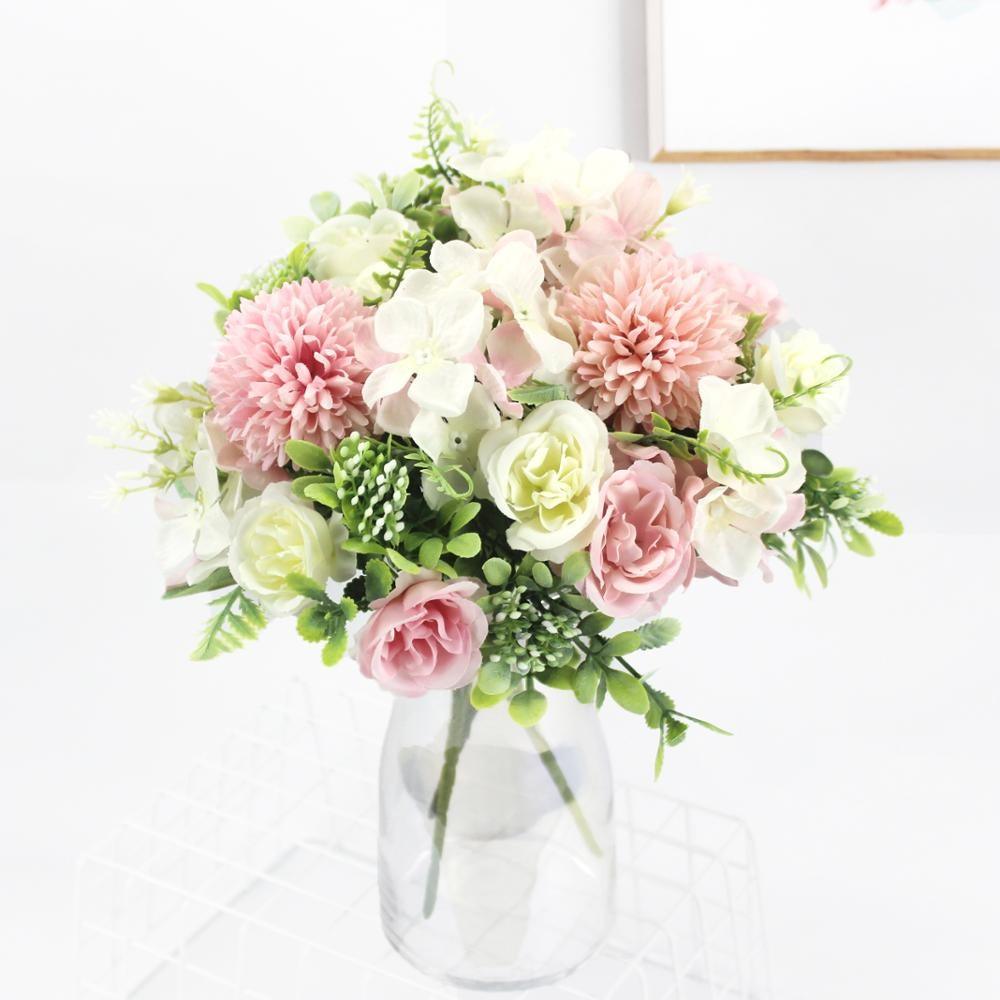 Beautiful Silk Hydrangeas Artificial Wedding Flowers For Bride Hand Silk Blooming Peony Fake Flowers Home Decoration Stevvex