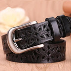 Beautiful Vintage White Genuine Leather Belts With Pin Buckle Strap Floral Design Classic Ladies Waistbands Stevvex
