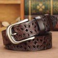 Beautiful Vintage White Genuine Leather Belts With Pin Buckle Strap Floral Design Classic Ladies Waistbands Stevvex