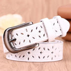 Beautiful Vintage White Genuine Leather Belts With Pin Buckle Strap Floral Design Classic Ladies Waistbands Stevvex