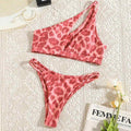 Beautiful Women Rose Red Bikini Female Swimsuit Women Swimwear Two-pieces Bikini Set One Shoulder Bathing Suit Women's One Shoulder Bikini Set High Waist Swimsuit Two Piece Halter Push Up Bathing Suit Stevvex