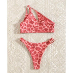 Beautiful Women Rose Red Bikini Female Swimsuit Women Swimwear Two-pieces Bikini Set One Shoulder Bathing Suit Women's One Shoulder Bikini Set High Waist Swimsuit Two Piece Halter Push Up Bathing Suit Stevvex