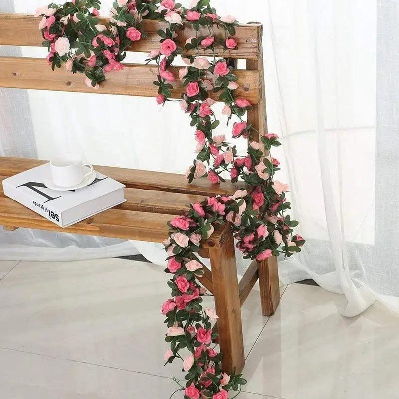 Beautifully Designed 250CM Rose Artificial Flowers Christmas Garland for Wedding Home Room Decoration Spring Autumn Garden Arch Fake Plant Vine Stevvex