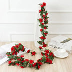 Beautifully Designed 250CM Rose Artificial Flowers Christmas Garland for Wedding Home Room Decoration Spring Autumn Garden Arch Fake Plant Vine Stevvex